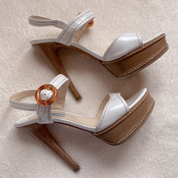 Authentic Prada White Ankle Strap Heels size 38 - Picture 9 of 16